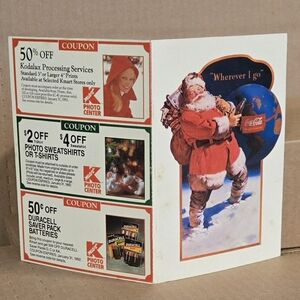 Postcard Santa Clause Coca-Cola Ad For K-Mart with Attached Coupons